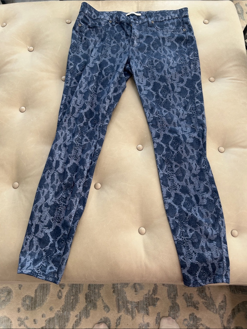 Blue Snakeskin Print Skinny Jeans